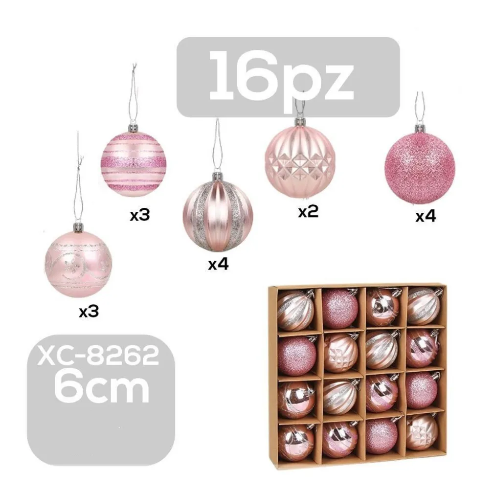 SET 16 PALLINE NATALIZIE DECORAZIONI 6 CM ADDOBBI PER ALBERO DI NATALE XC-8262