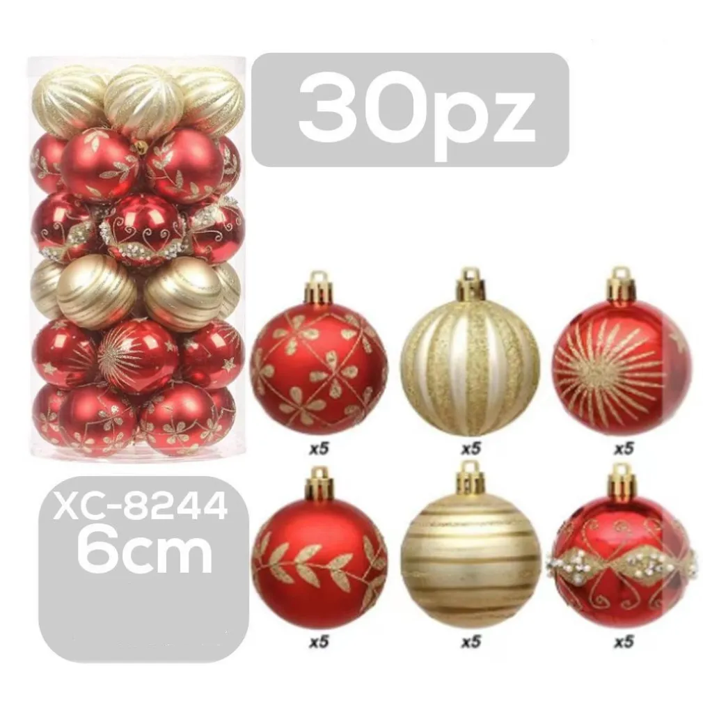 SET 30 PALLINE NATALIZIE DECORAZIONI 6 CM ADDOBBI PER ALBERO DI NATALE XC-8244