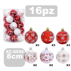 SET 16 PALLINE NATALIZIE DECORAZIONI 8 CM ADDOBBI PER ALBERO DI NATALE XC-8556