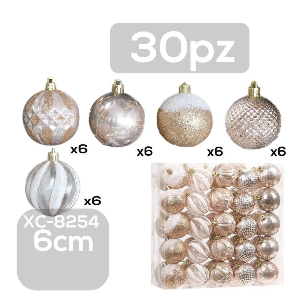 SET 30 PALLINE NATALIZIE DECORAZIONI 6 CM ADDOBBI PER ALBERO DI NATALE XC-8254