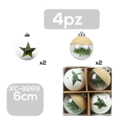 SET 4 PALLINE NATALIZIE DECORAZIONI 6 CM ADDOBBI PER ALBERO DI NATALE XC-8269