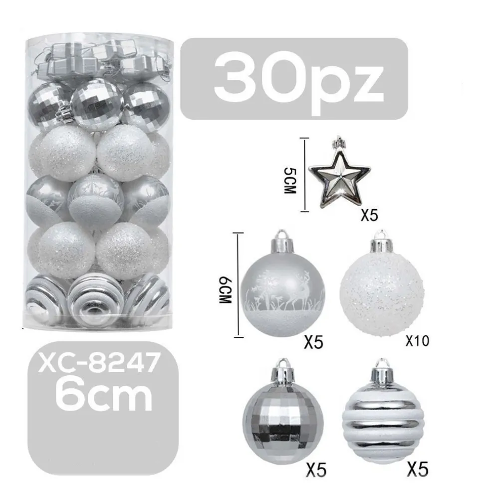 SET 30 PALLINE NATALIZIE DECORAZIONI 6 CM ADDOBBI PER ALBERO DI NATALE XC-8247