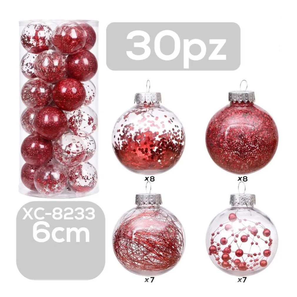SET 30 PALLINE NATALIZIE DECORAZIONI 6 CM ADDOBBI PER ALBERO DI NATALE XC-8233