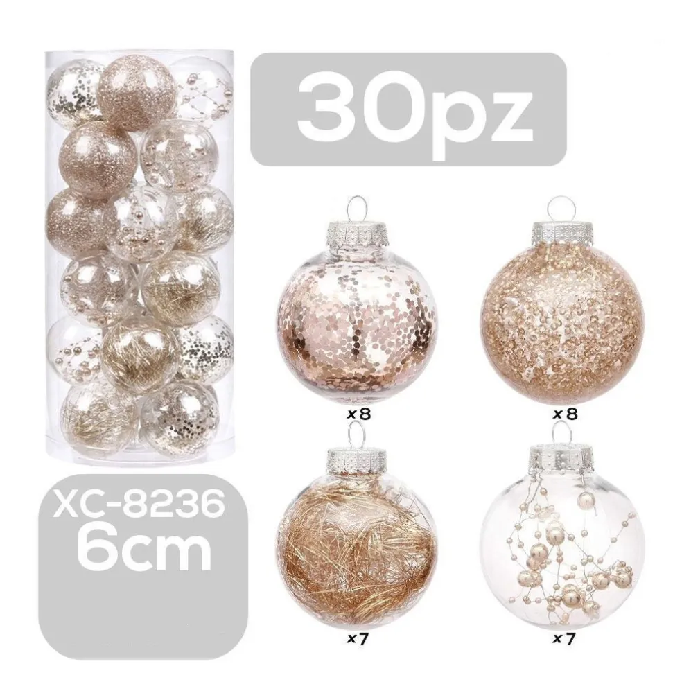 SET 30 PALLINE NATALIZIE DECORAZIONI 6 CM ADDOBBI PER ALBERO DI NATALE XC-8236