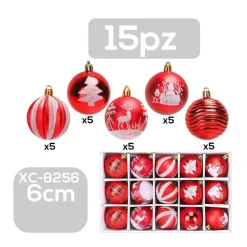 SET 15 PALLINE NATALIZIE DECORAZIONI 6 CM ADDOBBI PER ALBERO DI NATALE XC-8256