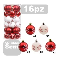 SET 16 PALLINE NATALIZIE DECORAZIONI 8 CM ADDOBBI PER ALBERO DI NATALE XC-8555