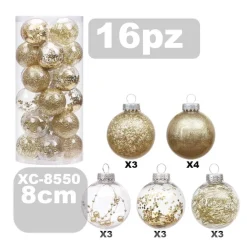 SET 16 PALLINE NATALIZIE DECORAZIONI 8 CM ADDOBBI PER ALBERO DI NATALE XC-8550