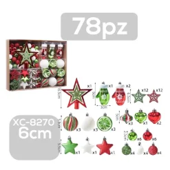 SET 78 PALLINE NATALIZIE DECORAZIONI 6 CM ADDOBBI PER ALBERO DI NATALE XC-8270