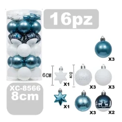SET 16 PALLINE NATALIZIE DECORAZIONI 8 CM ADDOBBI PER ALBERO DI NATALE XC-8566