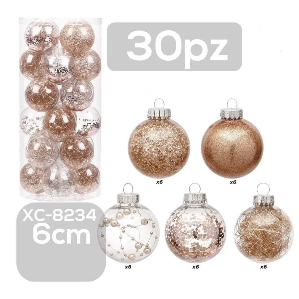 SET 30 PALLINE NATALIZIE DECORAZIONI 6 CM ADDOBBI PER ALBERO DI NATALE XC-8234