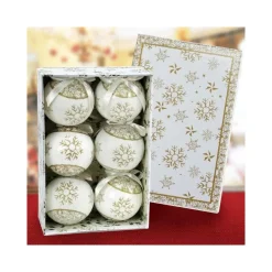 SET 6 PALLINE NATALIZIE FIOCCO DI NEVE ORO 7,5CM CON NASTRO DECORAZIONI NATALE