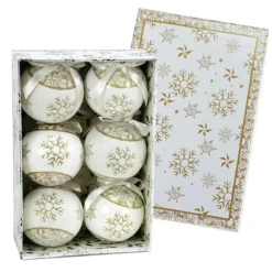 SET 6 PALLINE NATALIZIE FIOCCO DI NEVE ORO 7,5CM CON NASTRO DECORAZIONI NATALE