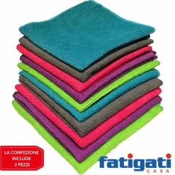 SET 2 PANNI IN MICROFIBRA FATIGATI MULTIUSO STROFINACCI COLORI ASSORTITI 33X33CM