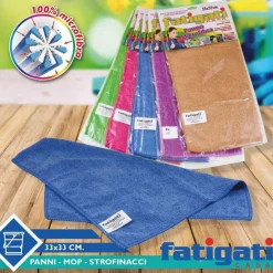 SET 2 PANNI IN MICROFIBRA FATIGATI MULTIUSO STROFINACCI COLORI ASSORTITI 33X33CM