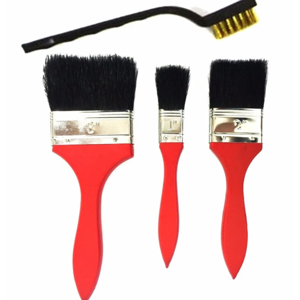 SET 3 PENNELLI LEGNO 1" 2" 3" PER PITTURA + 1 PENNELLO SETOLE IN FERRO DA LAVORO