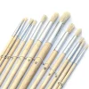 SET 12 PENNELLI PENNELLO PUNTA TONDA MANICO LEGNO LUNGO PITTURA ARTE DECOUPAGE