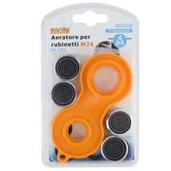 SET 4 PEZZI AERATORE PER RUBINETTO M24 IN ABS FILTRO ROMPIGETTO CON CHIAVE 59033