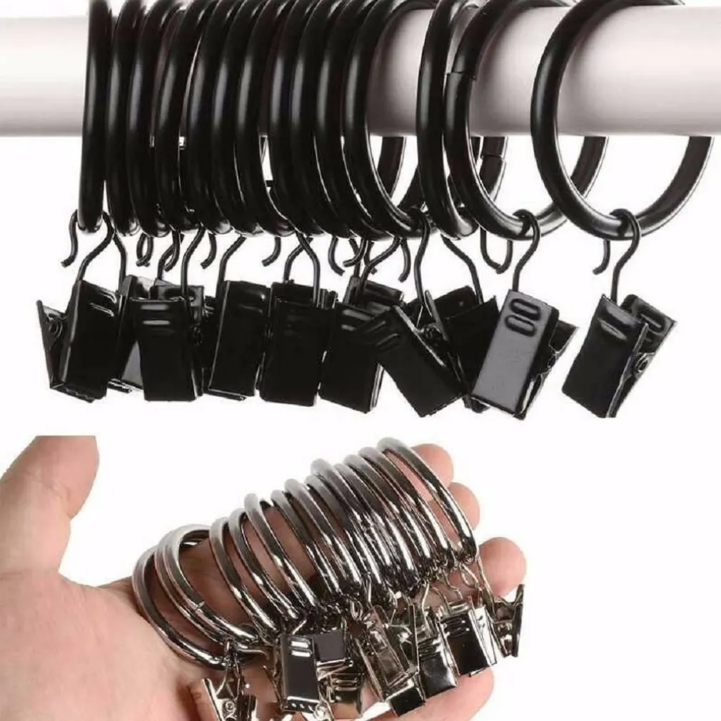 SET 10 PEZZI ANELLI ANELLO IN METALLO CON CLIP GANCI PER ASTA TENDE 30 MM