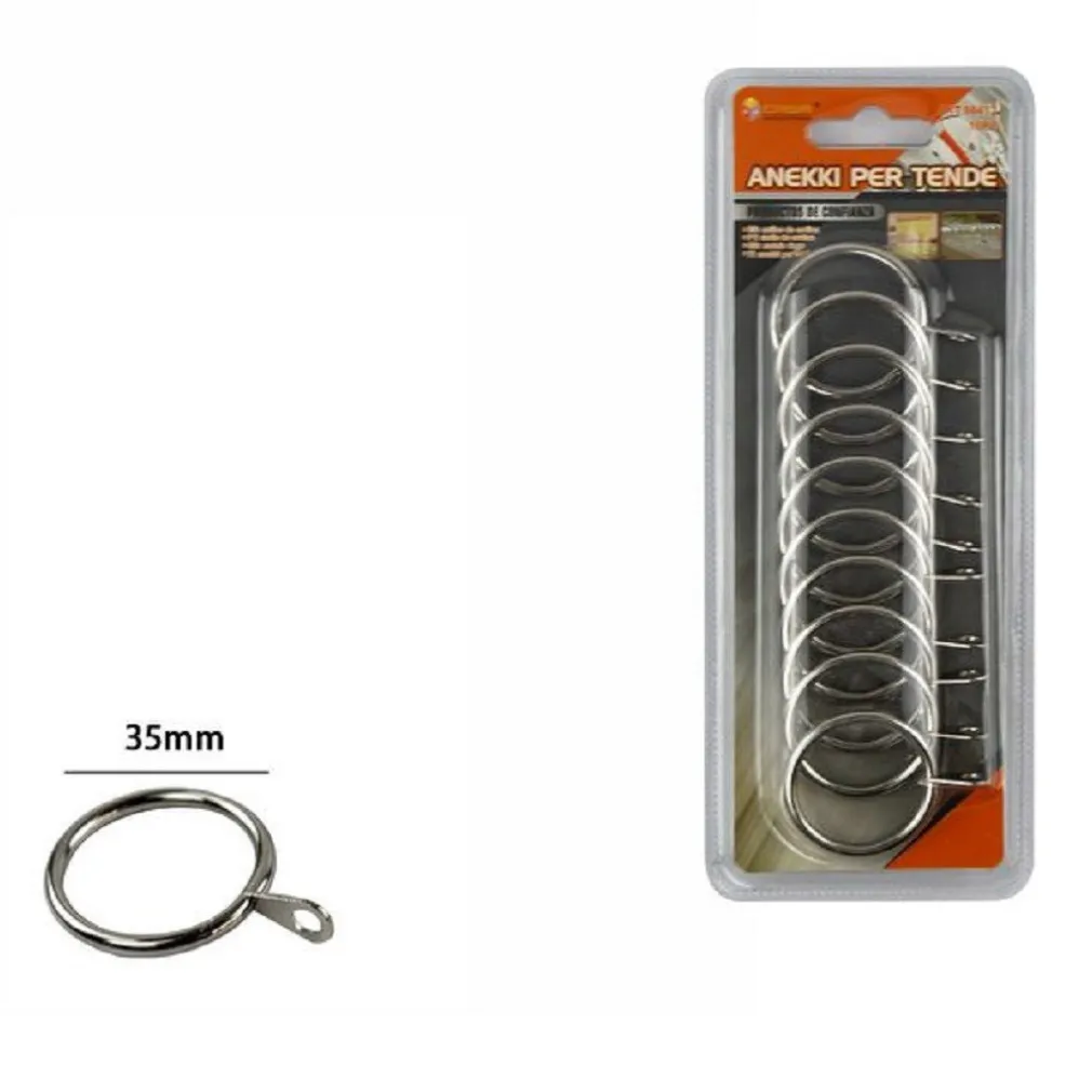 SET 10 PEZZI ANELLI IN METALLO PER ASTA TENDE TENDA COLORE CROMO 35MM 66413