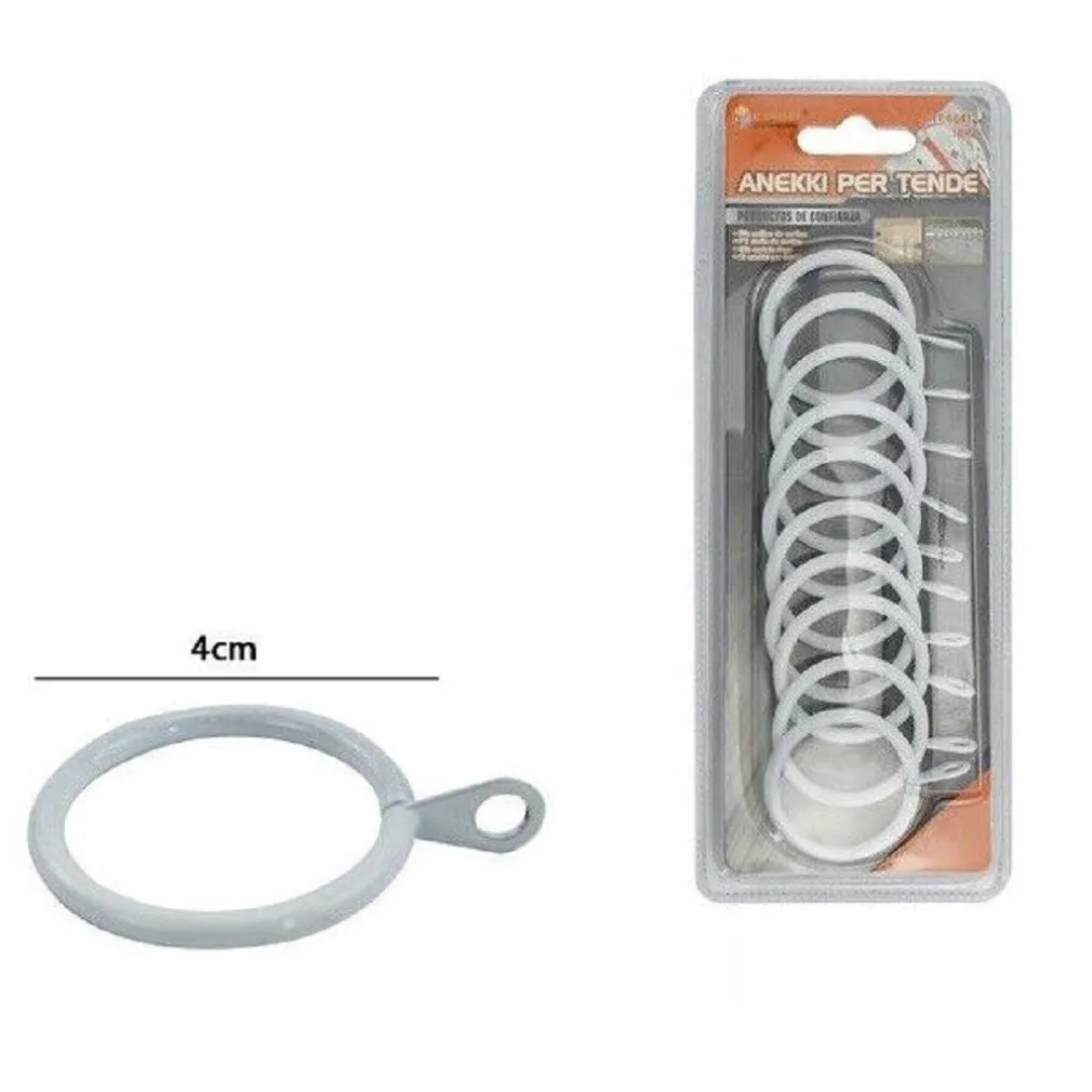 SET 10 PEZZI ANELLI IN METALLO PER ASTA TENDE TENDA 40MM BIANCHI 66412