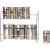 SET 8 PEZZI BARATTOLI PORTASPEZIE IN VETRO ACCIAIO INOX CON STAND CUCINA