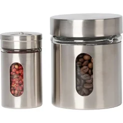 SET 8 PEZZI BARATTOLI PORTASPEZIE IN VETRO ACCIAIO INOX CON STAND CUCINA