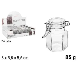 SET 24 PEZZI BARATTOLO ESAGONALE VASETTO CON TAPPO PORTA SPEZIE VETRO 85G 100829