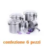 SET 6 PEZZI BARATTOLO IN ACCIAIO INOX 10X16CM ALIMENTI ZUCCHERO CAFFÈ CUCINA