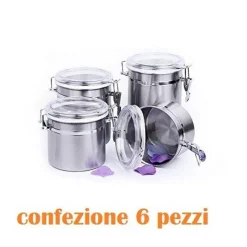 SET 6 PEZZI BARATTOLO IN ACCIAIO INOX 10X16CM ALIMENTI ZUCCHERO CAFFÈ CUCINA