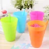 SET 12 PEZZI BICCHIERI IN PLASTICA COLORATA CON CANNUCCIA INCORPORATA BIMBI