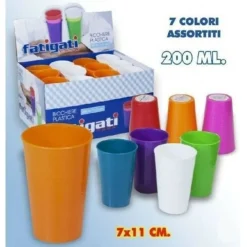 SET 12 PEZZI BICCHIERI IN PLASTICA RIGIDA COLORI ASSORTITI 200 ML
