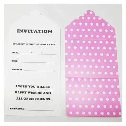 SET 18 PEZZI BIGLIETTO BIGLIETTI INVITO INVITI COMPLEANNO POIS ROSA CARTA FESTA