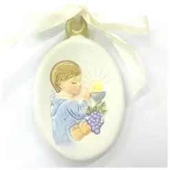 SET 12 PEZZI BOMBONIERA BOMBONIERE 5X3.5CM COMUNIONE BAMBINO FIOCCO APPENDINO