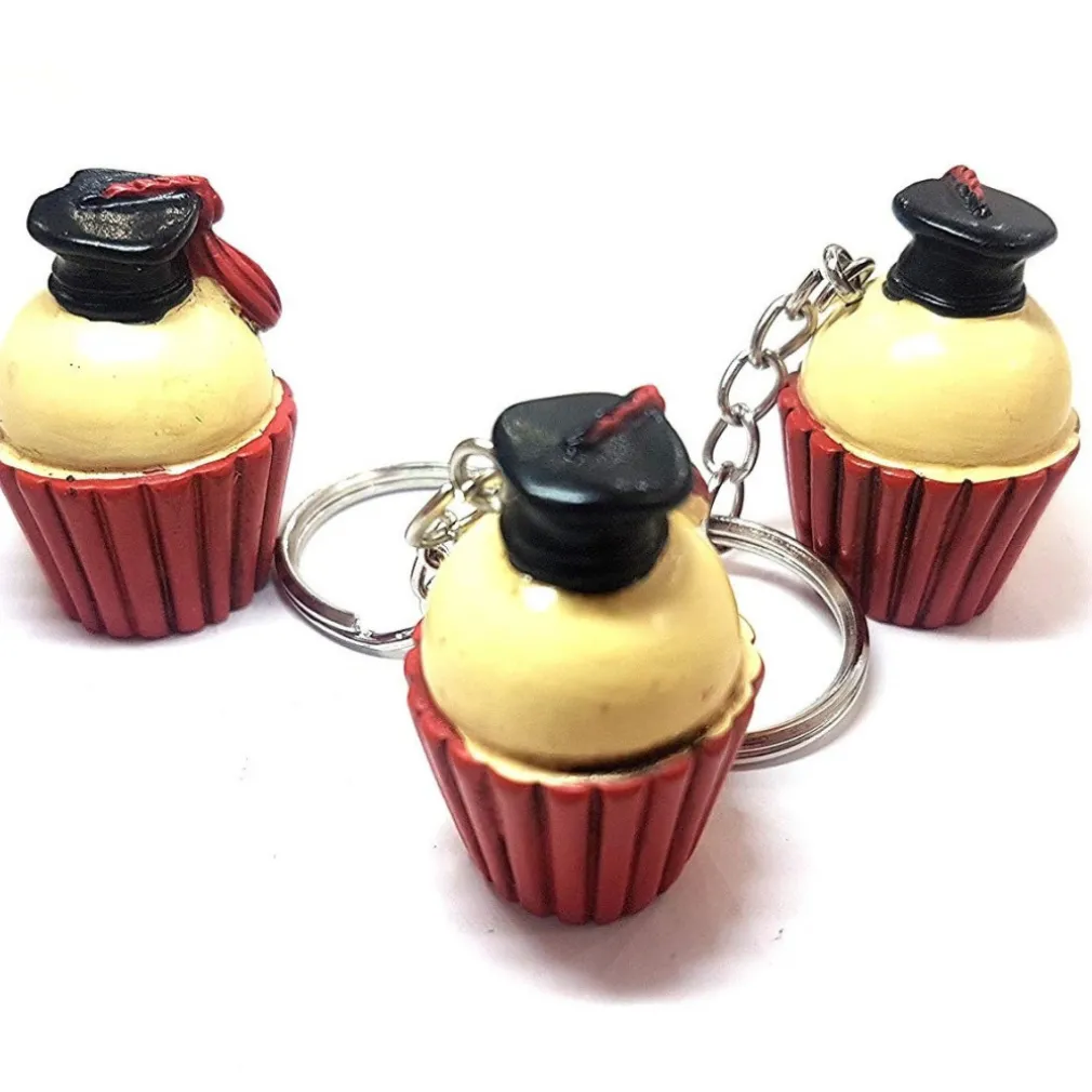 SET 12 PEZZI BOMBONIERA BOMBONIERE LAUREA CUPCAKE CAPPELLO CONFETTI PORTACHIAVI