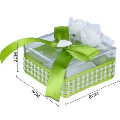 SET 12 PEZZI BOMBONIERA BOMBONIERE COFANETTO PLASTICA VERDE INVITO PORTACONFETTI