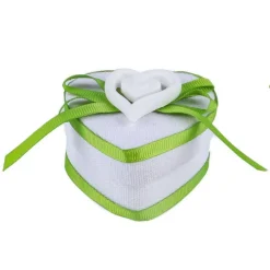 SET 12 PEZZI BOMBONIERA BOMBONIERE COFANETTO CUORE VERDE INVITO PORTACONFETTI