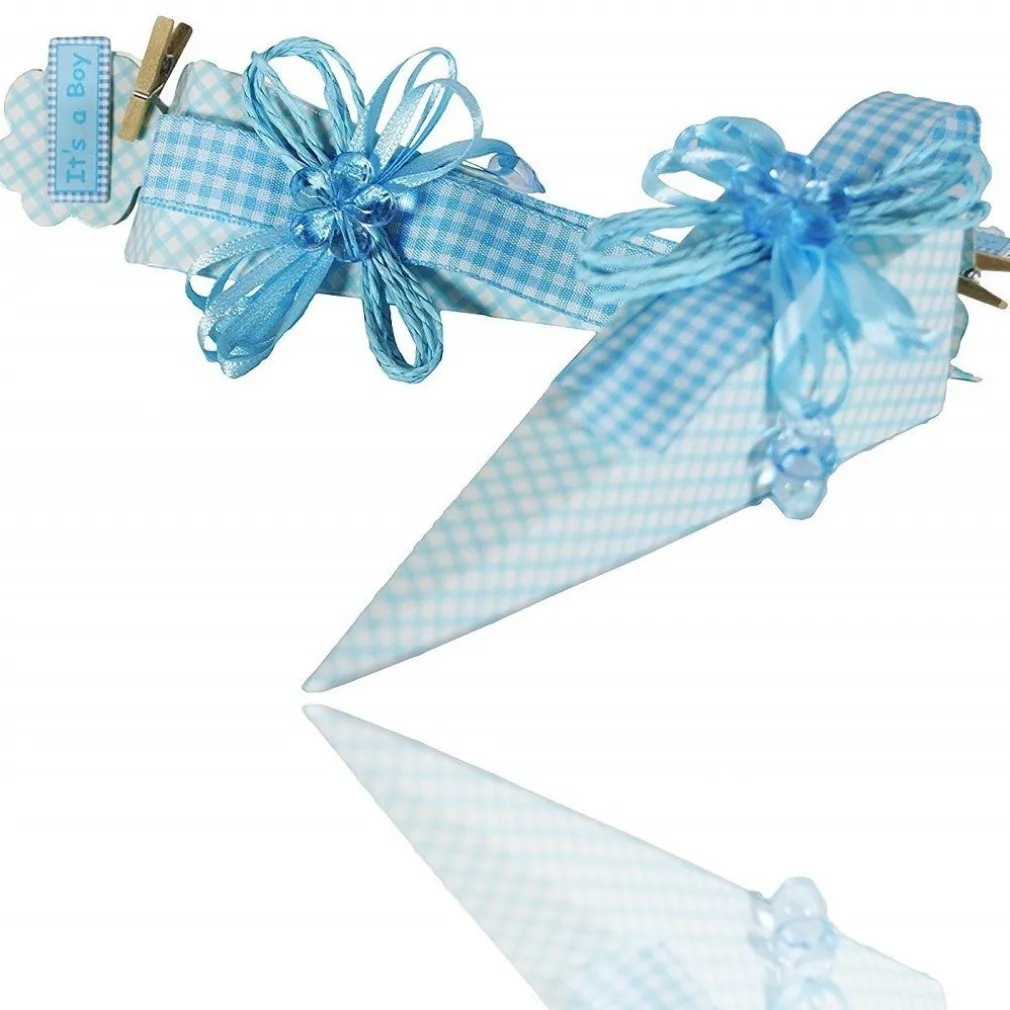 SET 12 PEZZI BOMBONIERA CONO SCATOLINE AZZURRO POIS 4X4X19 CM BOMBONIERE