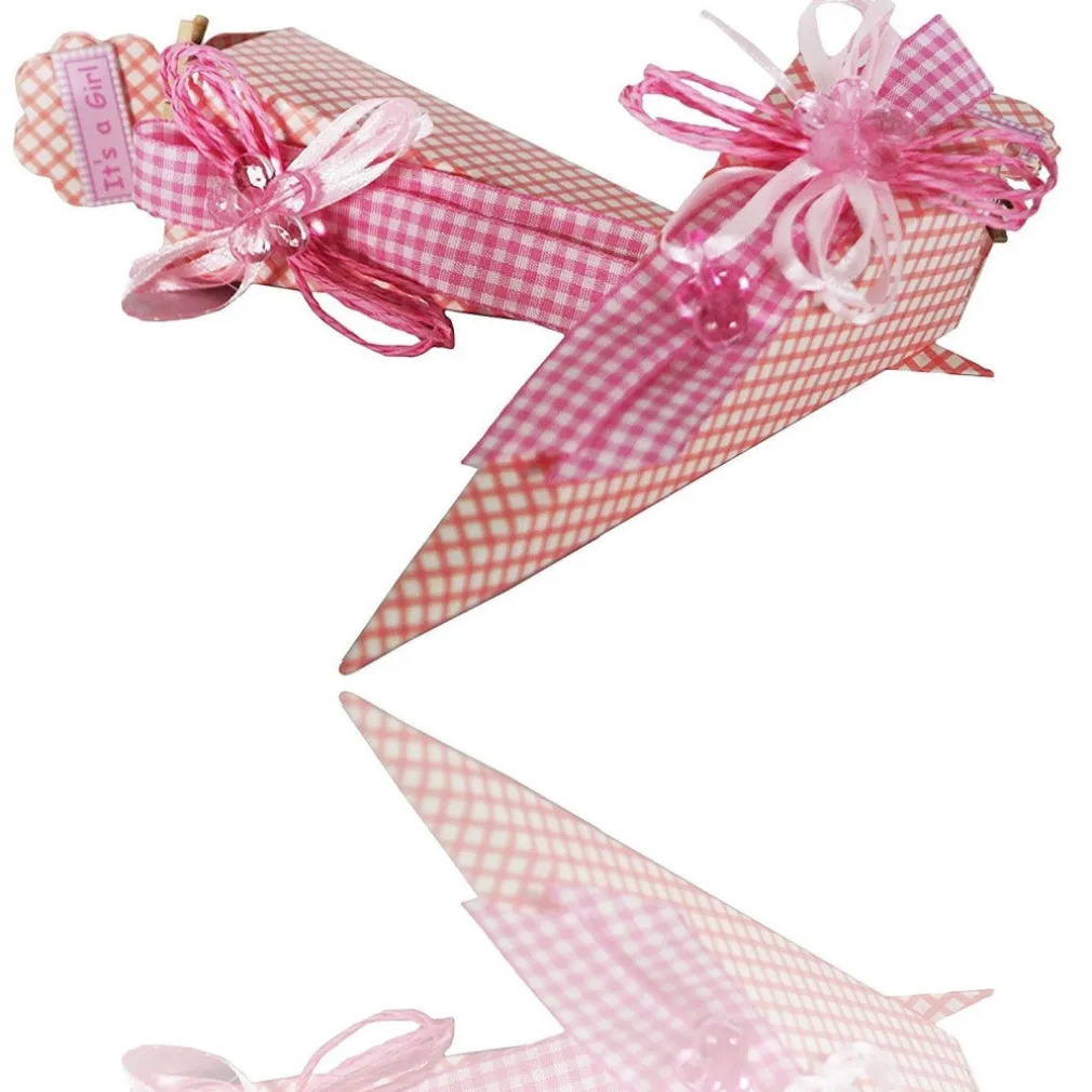SET 12 PEZZI BOMBONIERA CONO SCATOLINE ROSA POIS 4X4X19 CM BOMBONIERE