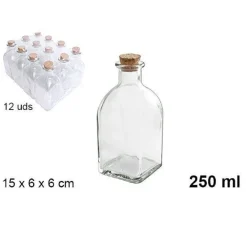 SET 12 PEZZI BOTTIGLIE BOTTIGLIETTE IN VETRO CON TAPPO IN SUGHERO 250 ML 107822