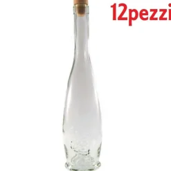 SET 12 PEZZI BOTTIGLIE BOTTIGLINE VETRO TRASPARENTE GOCCIA CON TAPPO 500CC