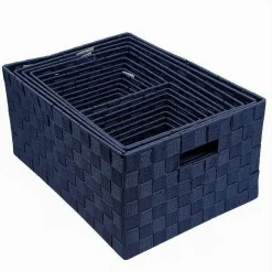 SET 21 PEZZI BOX SCATOLA IN TESSUTO PORTA OGGETTI ORGANIZER CON MANICI BLU 79088