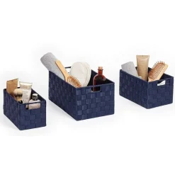 SET 21 PEZZI BOX SCATOLA IN TESSUTO PORTA OGGETTI ORGANIZER CON MANICI BLU 79088