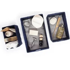 SET 21 PEZZI BOX SCATOLA IN TESSUTO PORTA OGGETTI ORGANIZER CON MANICI BLU 79088