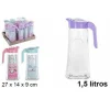 SET 12 PEZZI BROCCA BROCCHE CARAFFA IN VETRO 1,5 LT COPERCHIO COLORATO