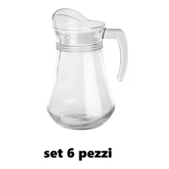 SET 6 PEZZI BROCCA CARAFFA IN VETRO TRASPARENTE 1,3 LT LITRI PER ACQUA VINO