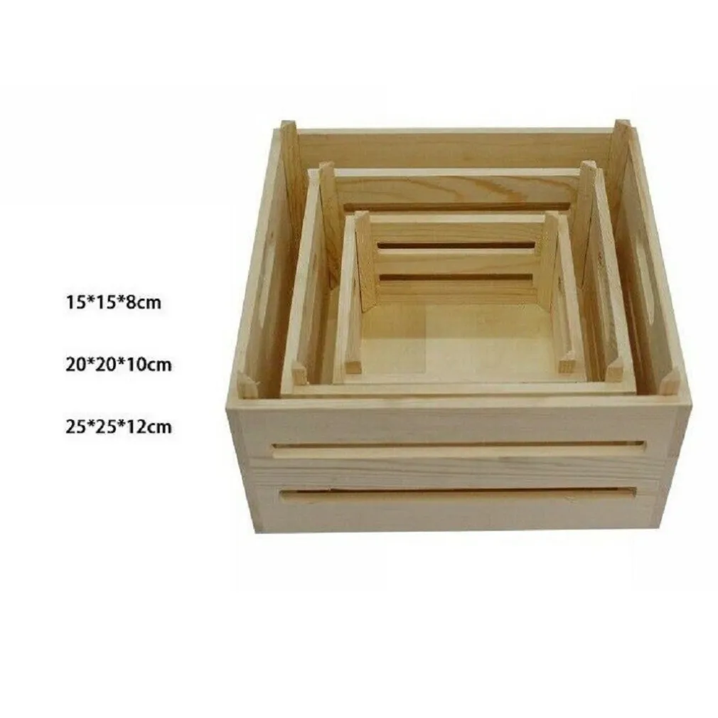 SET 3 PEZZI CASSETTE CESTI IN LEGNO NATURALE TRIS DECOUPAGE CONTENITORI 53470A