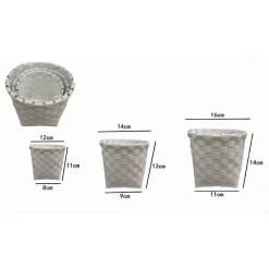 SET 3 PEZZI CESTINI PORTA OGGETTI ORGANIZER TESSUTO BAGNO ROTONDI BIANCO 59074