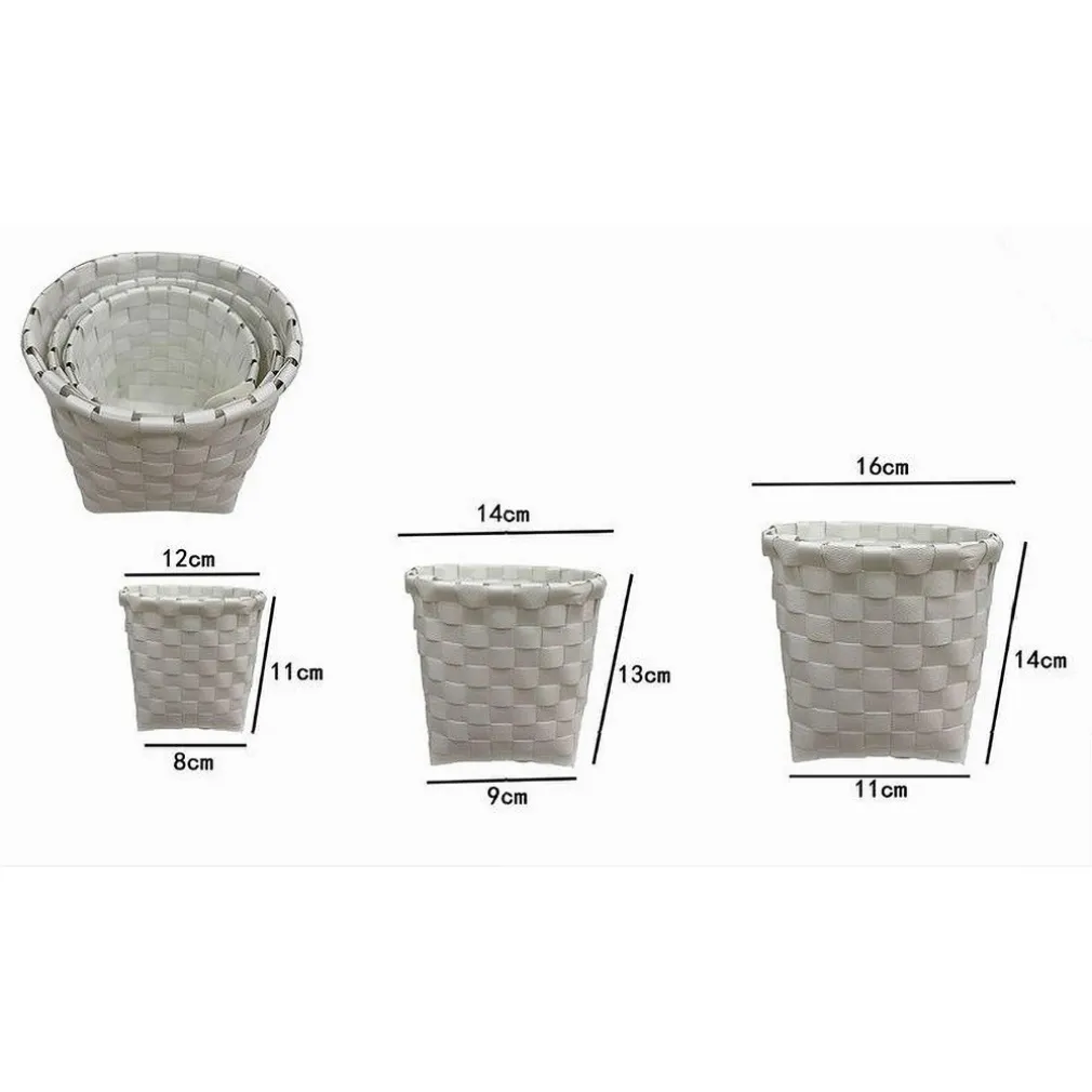 SET 3 PEZZI CESTINI PORTA OGGETTI ORGANIZER TESSUTO BAGNO ROTONDI BIANCO 59074