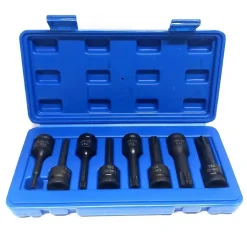 SET 8 PEZZI CHIAVI BUSSOLE TORX ATTACCO 1/2" T30 T80 A IMPATTO LUNGHE 78 MM