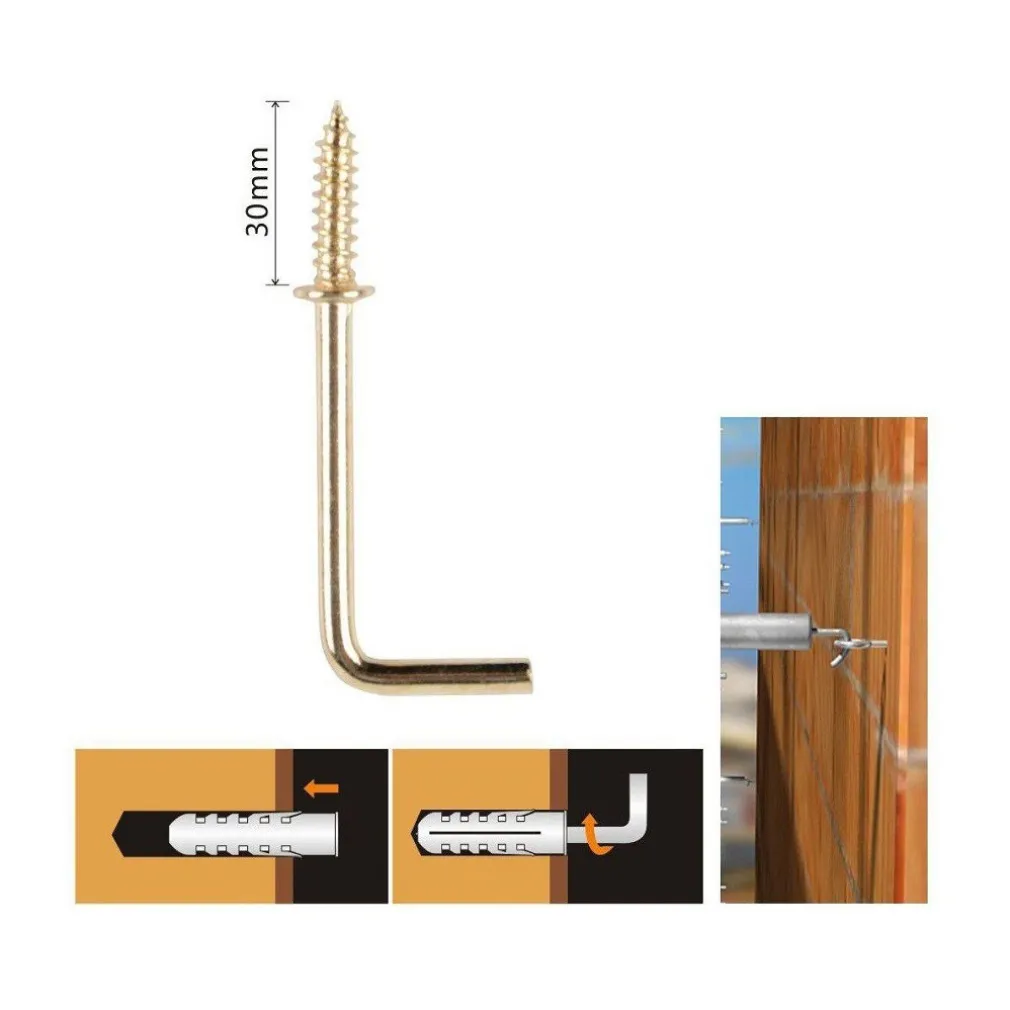 SET 9 PEZZI CHIODI GANCIO A VITE FILETTATE A FORMA DI L 1-1/4" 30MM DORATO 90802